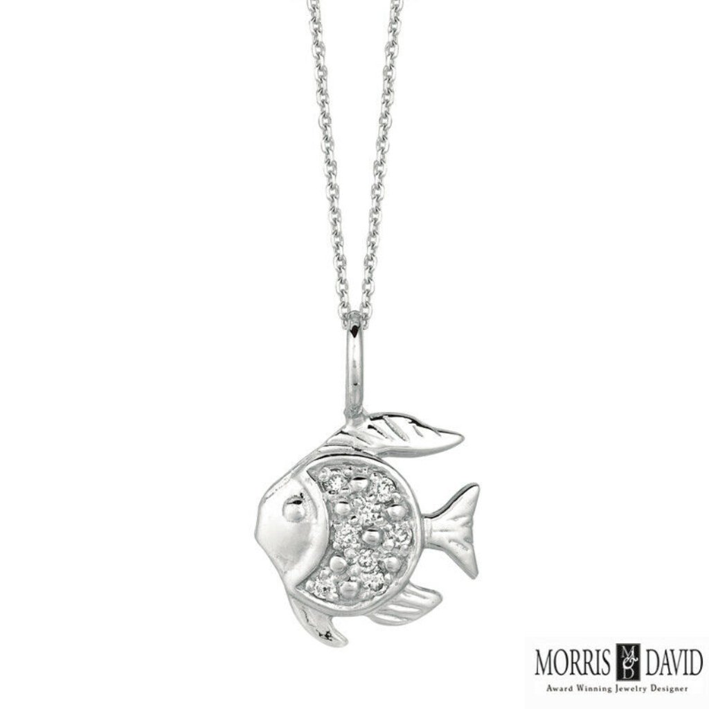 0.06 Carat Natural Diamond Fish Pendant Necklace 14k Gold